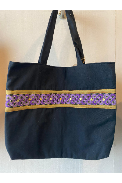 X-Stitch Handloom Tote Bag - Loopy Geo - Lilac